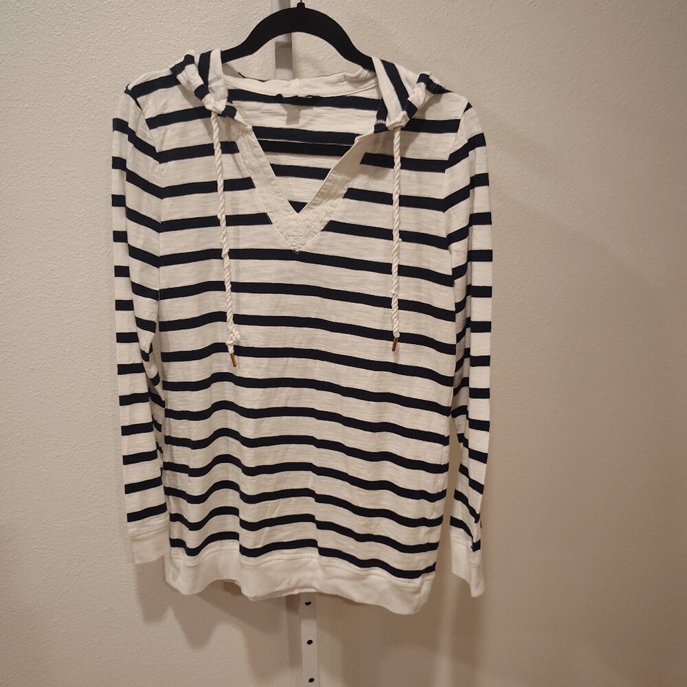 Tommy Hilfiger Women's Lighweight Hooded Pullover Size Medium Striped Cotton